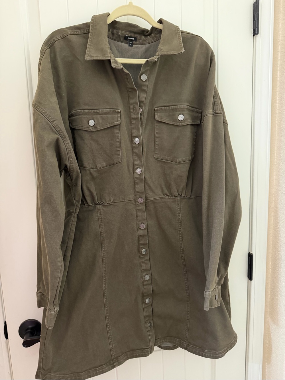 Express Olive Green Button Snap Detail Jacket - Picture 3 of 6